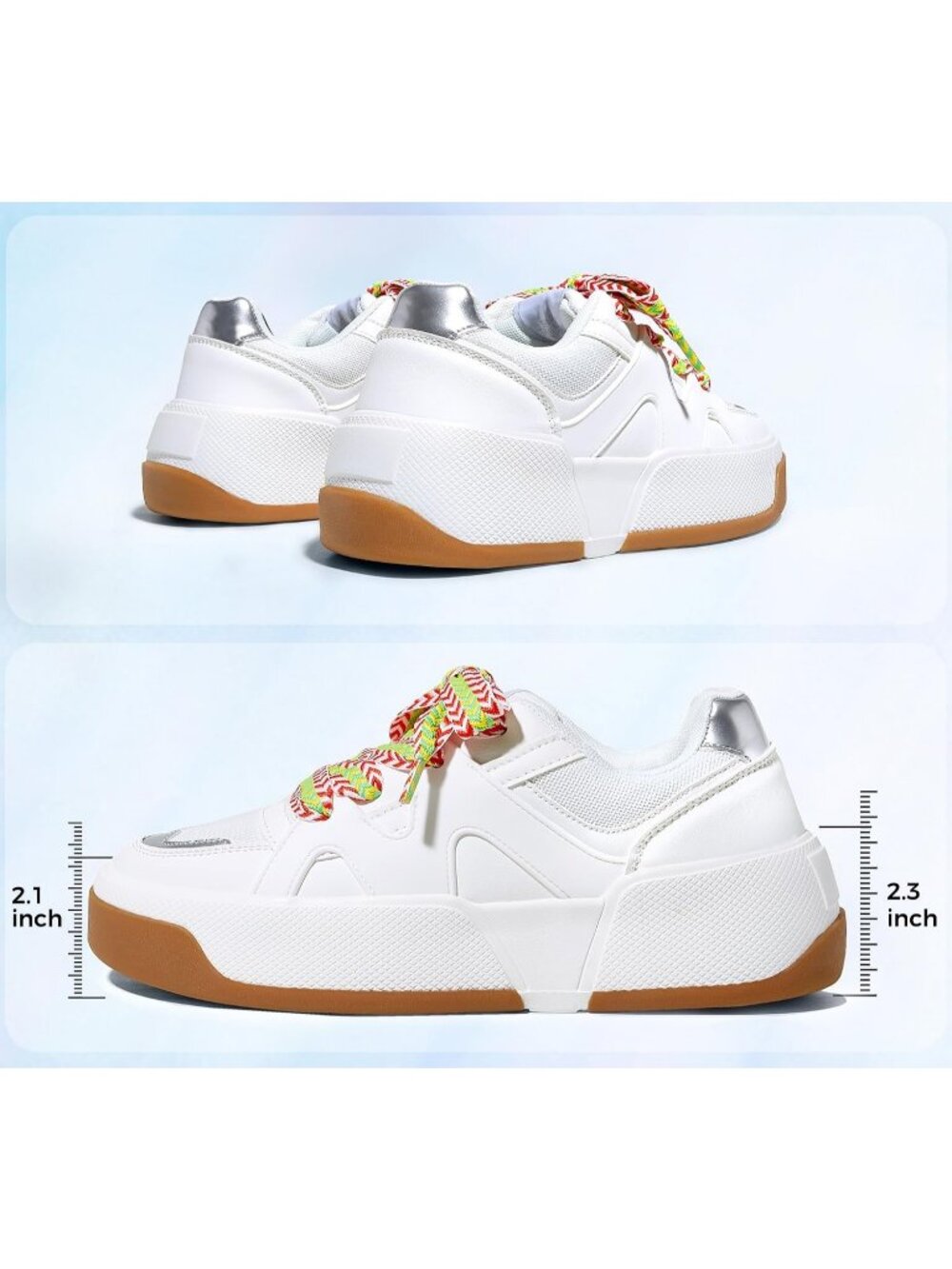 Women’s All White Thick Sole Lace Up Casual Comfortable Fashion Walking Sneakers - Picture 4 of 6